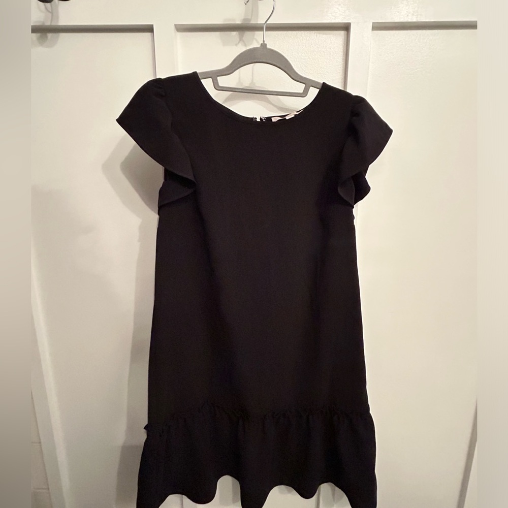 ANN TAYLOR LOFT Ruffle Flounce Dress Black Short Flutter Sleeve Size Medium